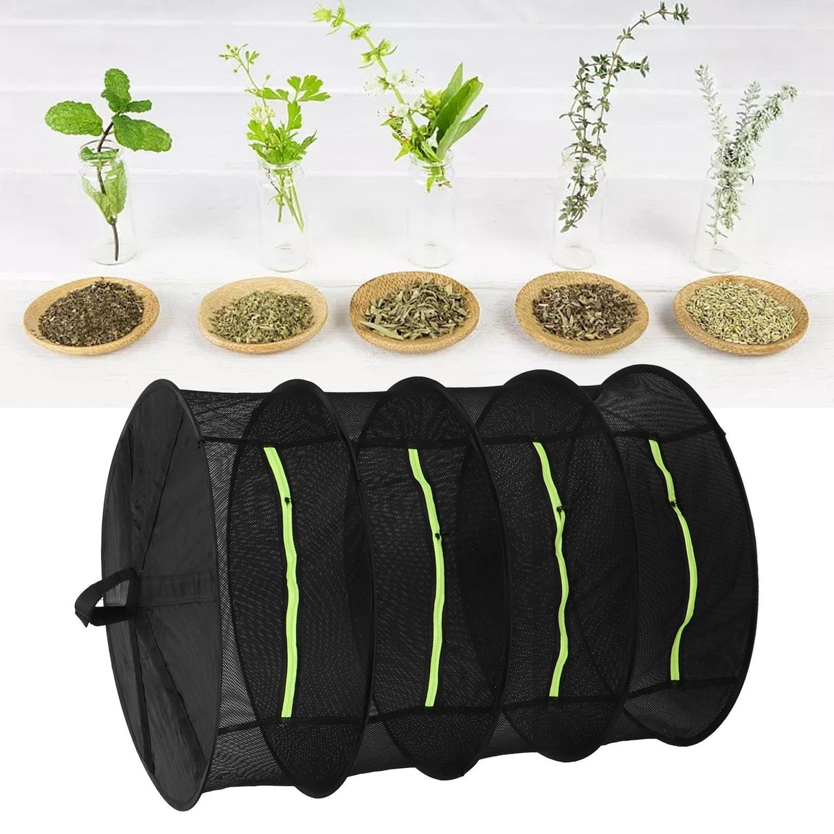 4-Layer Herb Drying Rack with Zippers Foldable Hanging Medicine Dry Mesh Net Black 60cm