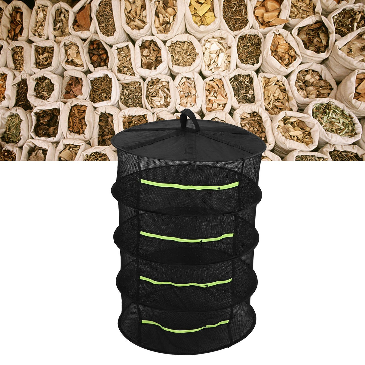 4-Layer Herb Drying Rack with Zippers Foldable Hanging Medicine Dry Mesh Net Black 60cm