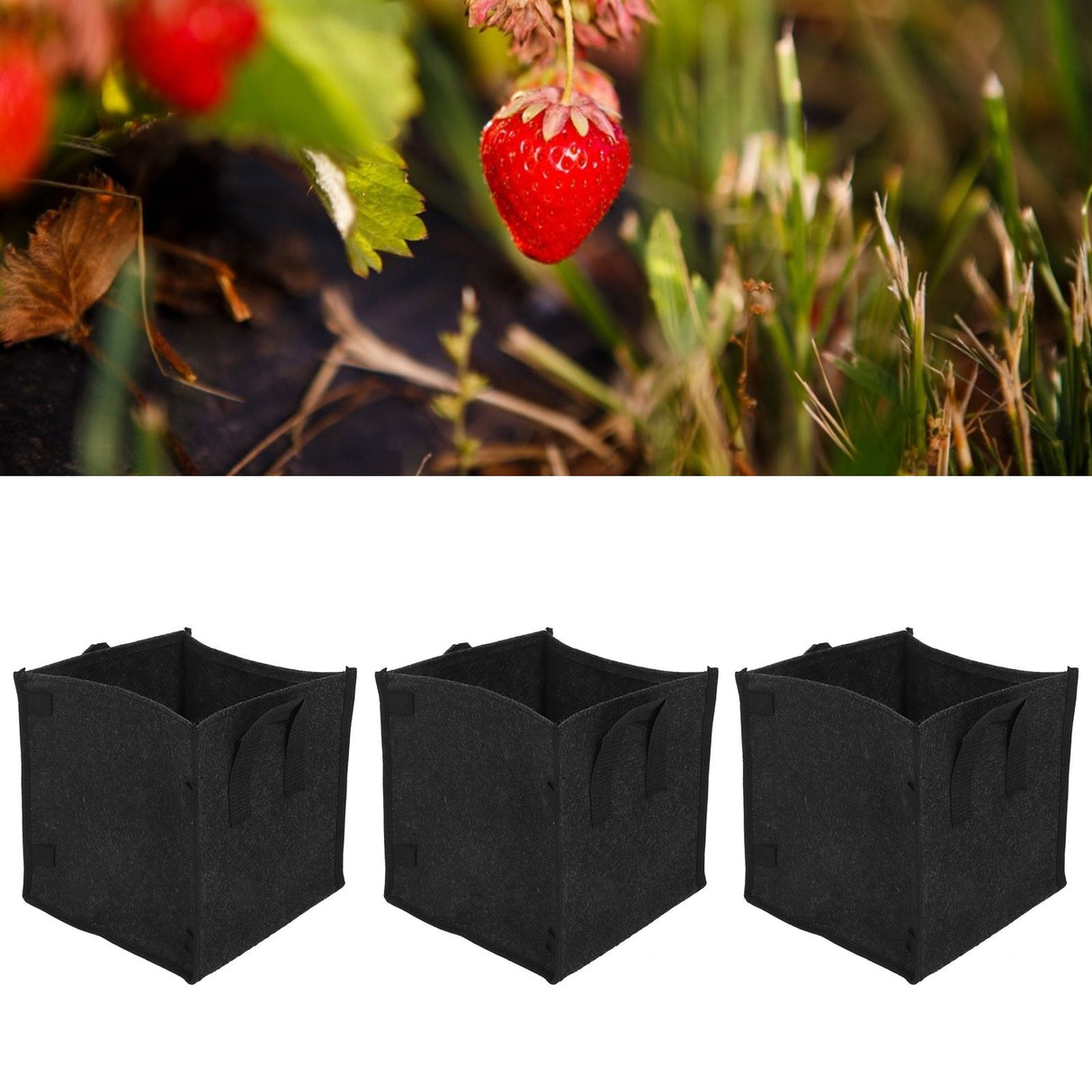 3Pcs Plant Growing Bag with Handles Black Square Felt Garden Vegetable Grow Container23.5x23.5x25cm