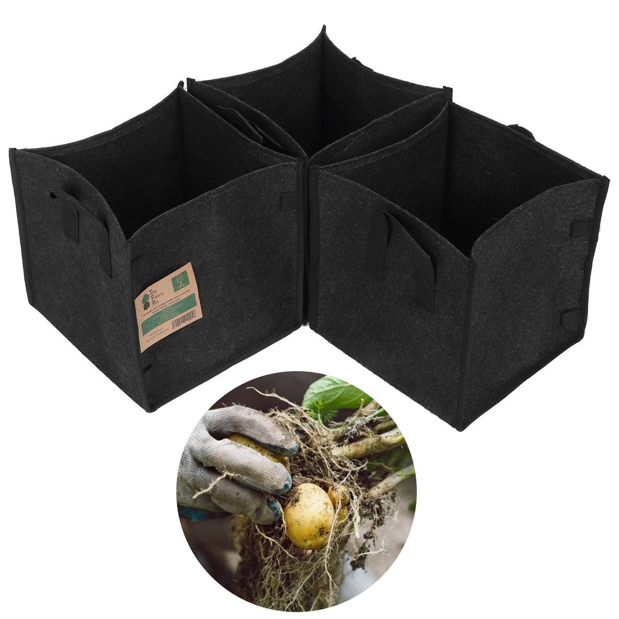 3Pcs Plant Growing Bag with Handles Black Square Felt Garden Vegetable Grow Container23.5x23.5x25cm