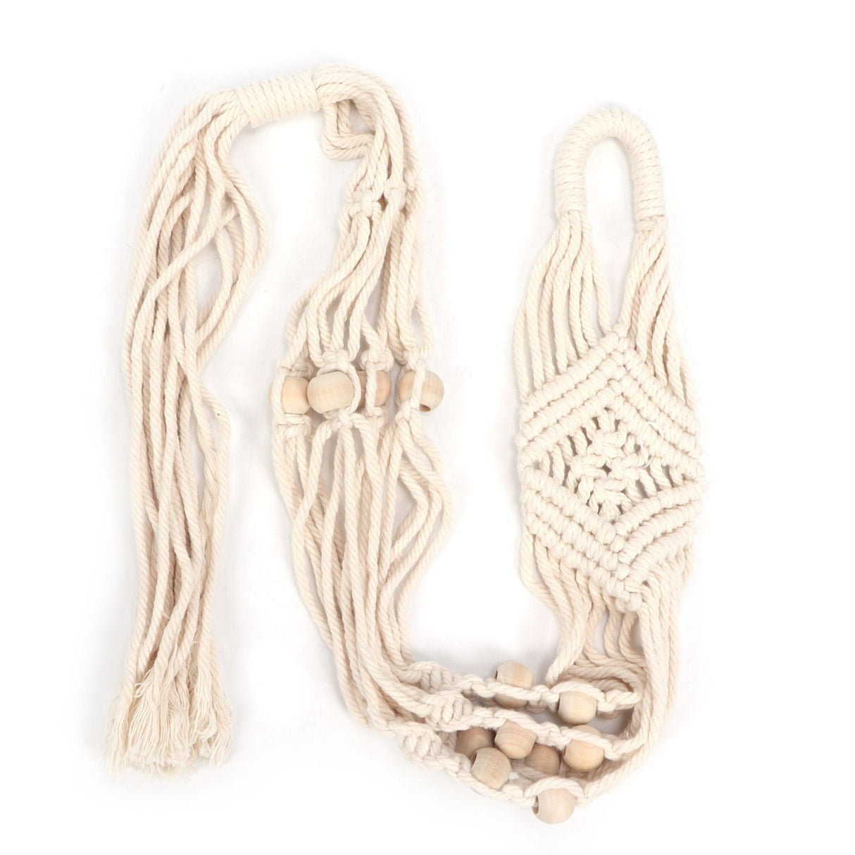 Cotton Rhombus Rope Pattern Plant Hanger with 12 Beads Hanging Flower Pot Holder for Home Decor