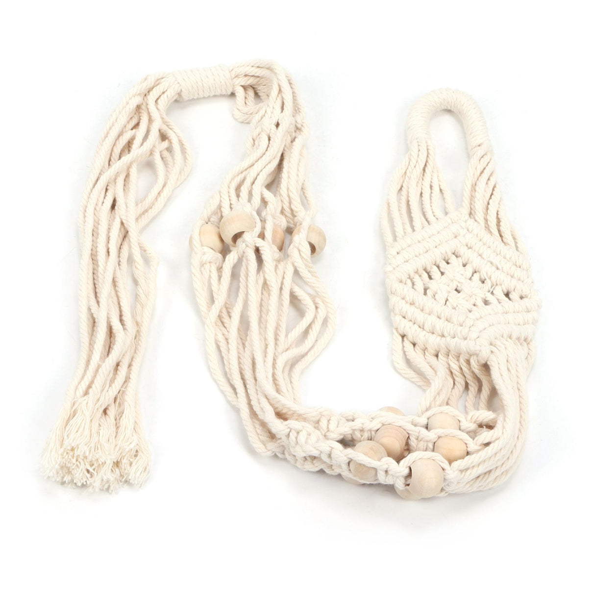 Cotton Rhombus Rope Pattern Plant Hanger with 12 Beads Hanging Flower Pot Holder for Home Decor