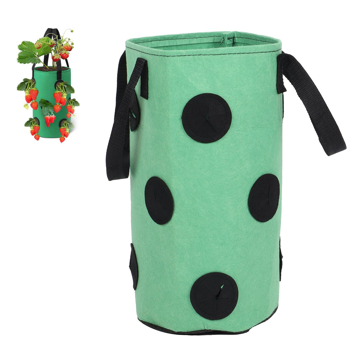 12 Holes Strawberry Planter Bag with Handles Portable Felt Plant Growing Bag for GardenGreen 20x35cm