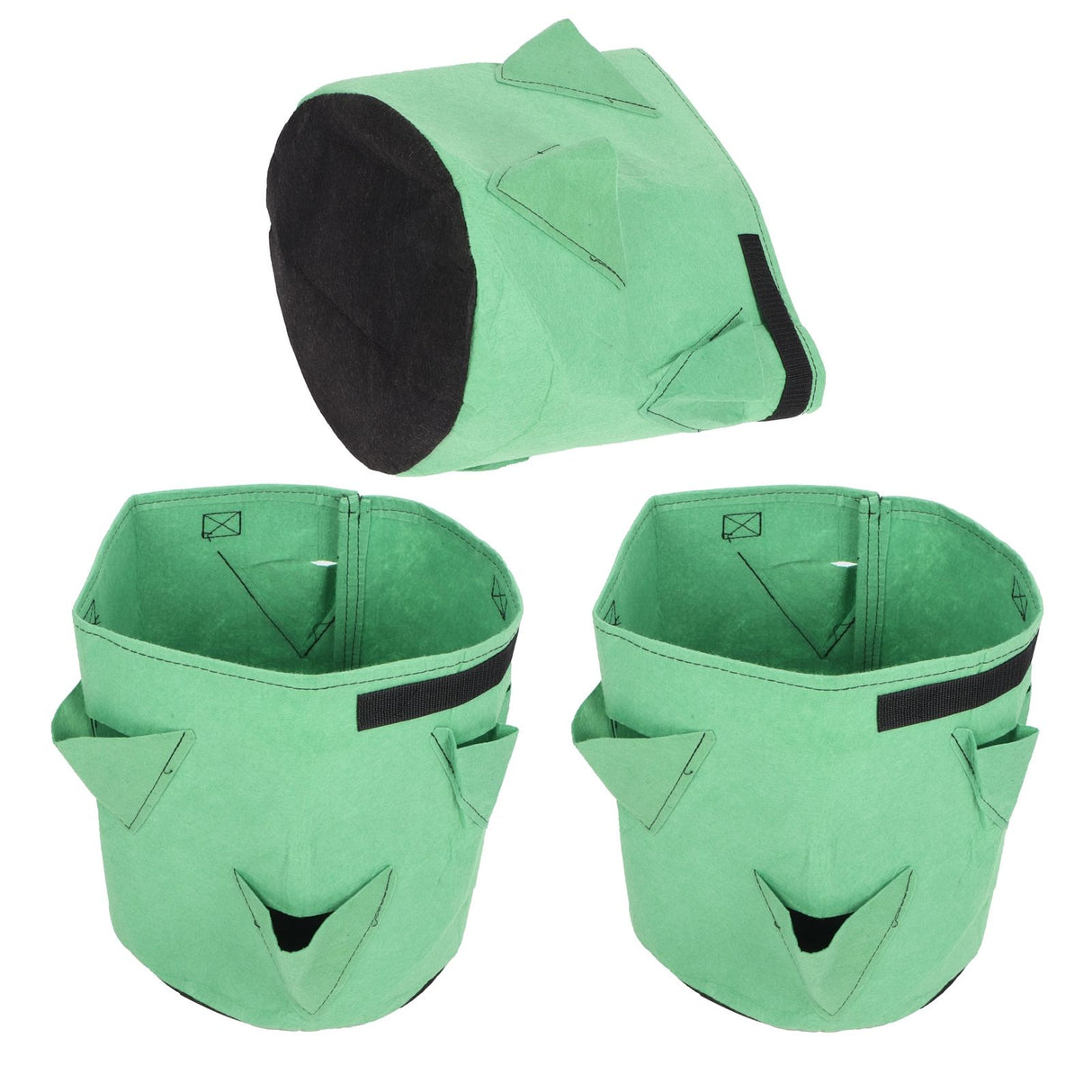 3Pcs 6-Holes Strawberry Planting Bag Felt Garden Plant Grow Bags 26L/7Gallon Green
