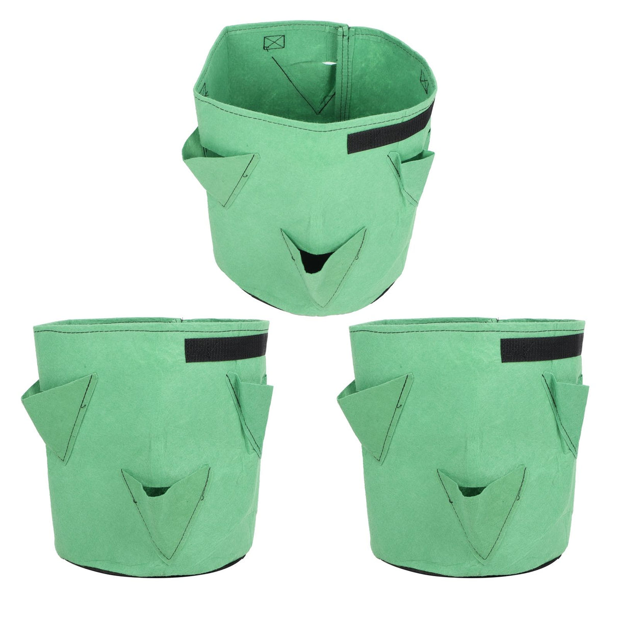 3Pcs 6-Holes Strawberry Planting Bag Felt Garden Plant Grow Bags 26L/7Gallon Green