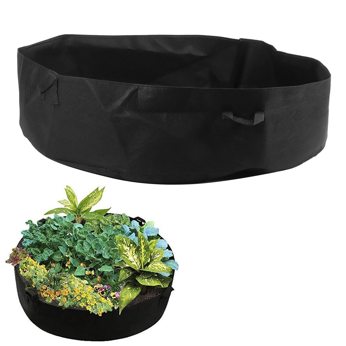 Round Planting Bag with Handle Garden Bed Vegetable Seedling Cultivation Bag for HomeBlack 120cmx30cm