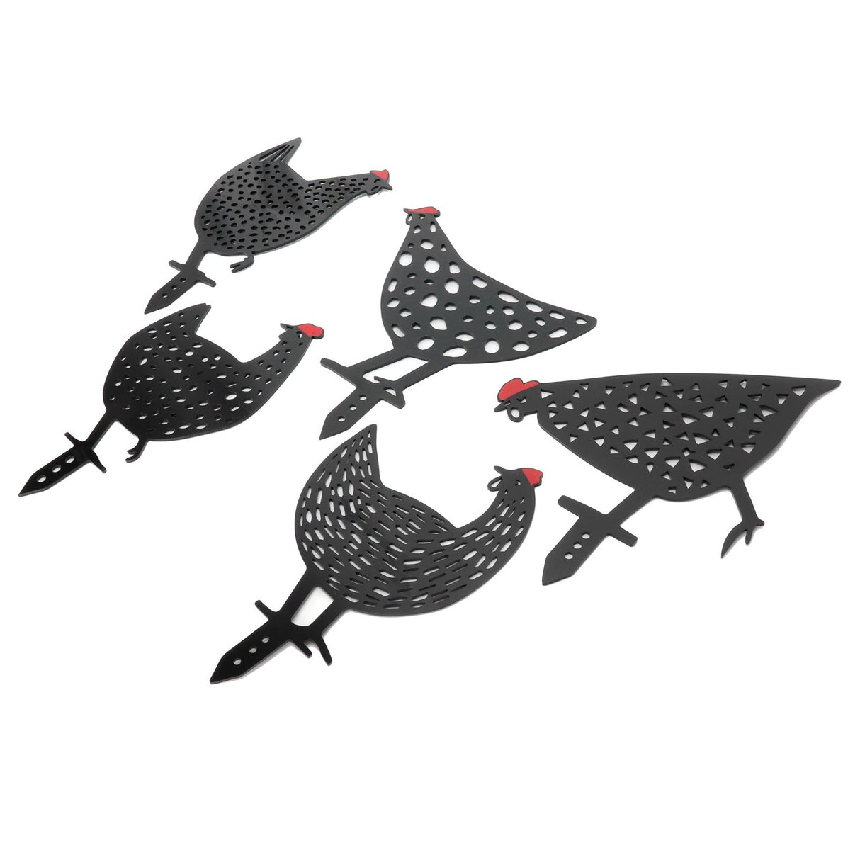 5Pcs Chicken Stakes Set Acrylic Animal Shape Statues Decoration for Garden Yard Black