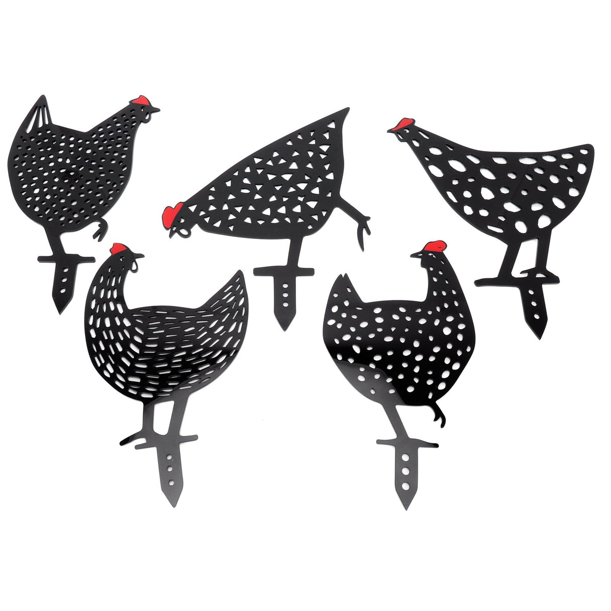 5Pcs Chicken Stakes Set Acrylic Animal Shape Statues Decoration for Garden Yard Black