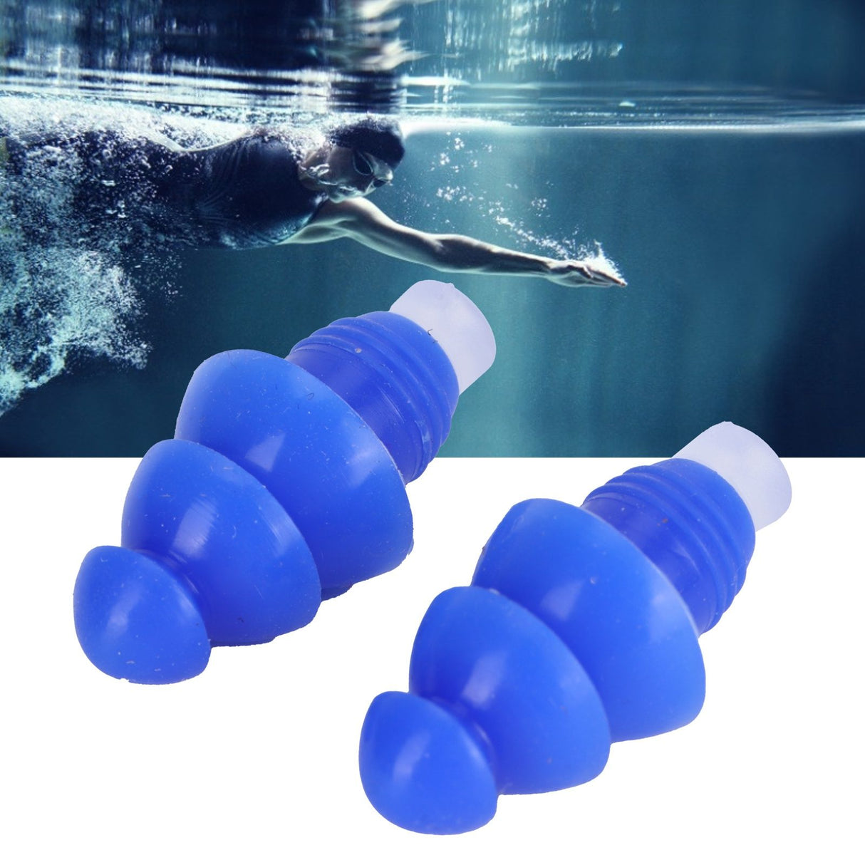 Reusable Ear Plugs Waterproof Silicone Earplugs Noise Reduction for Swimming Sleeping(Blue Box )