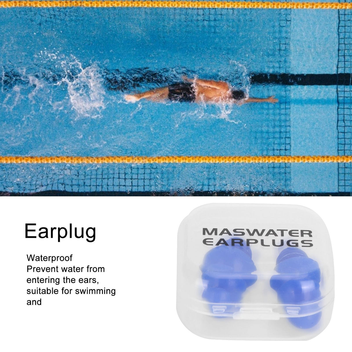 Reusable Ear Plugs Waterproof Silicone Earplugs Noise Reduction for Swimming Sleeping(Blue Box )