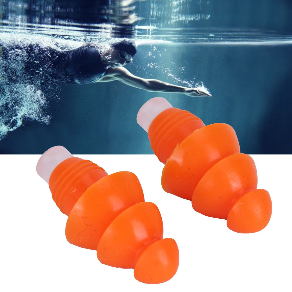 Reusable Ear Plugs Waterproof Silicone Earplugs Noise Reduction for Swimming Sleeping(Orange Box )