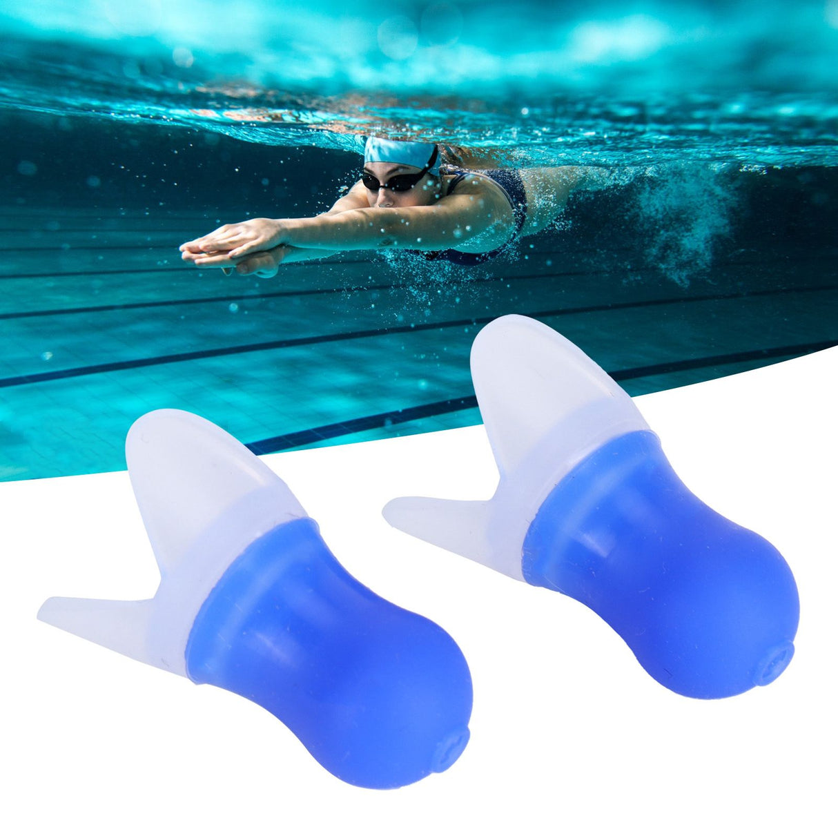 2Pcs Ear Plugs Waterproof Noise Reduction Silicone Protective Earplug for Swimming Flying(Blue L+Box )