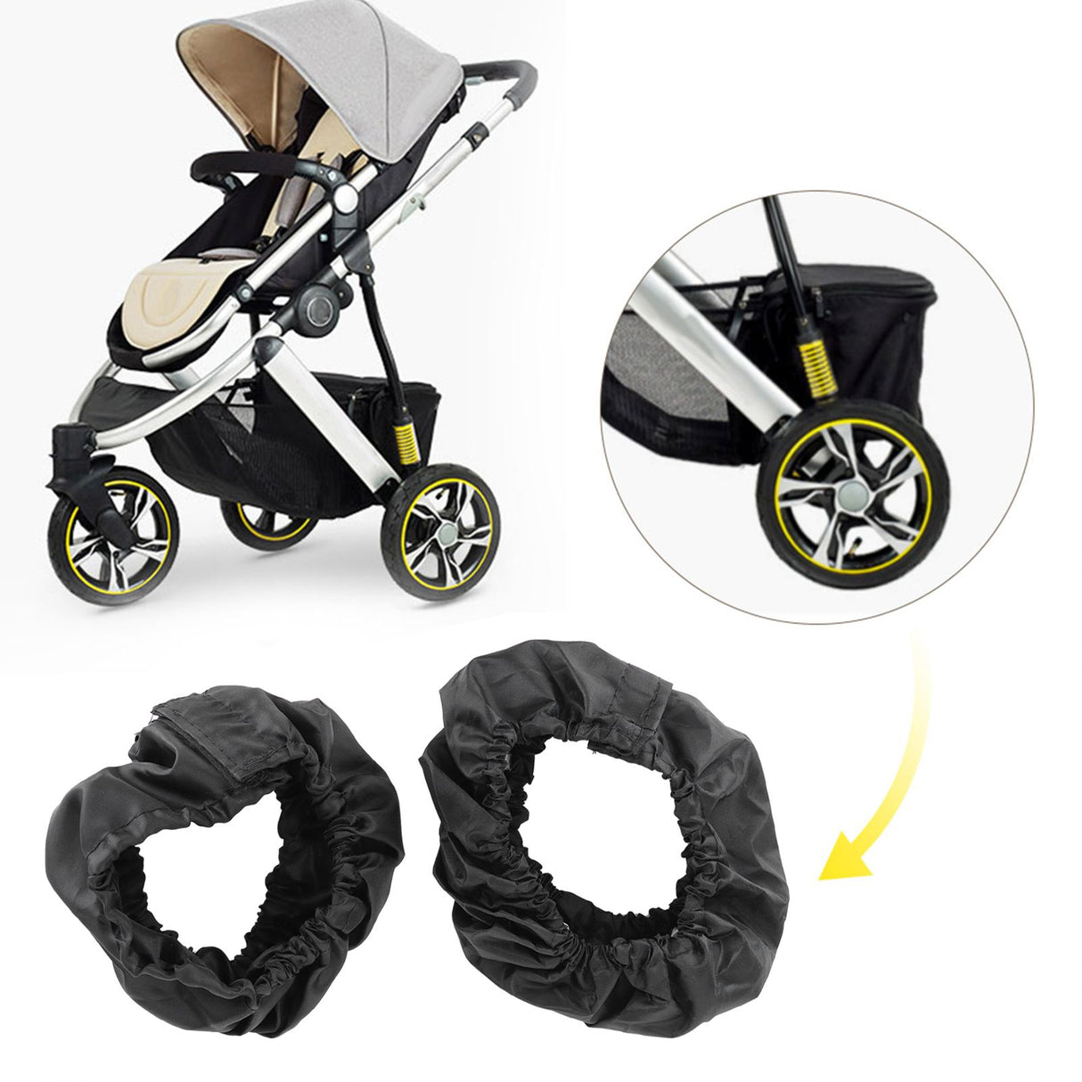 2Pcs Stroller Wheel Cover Oxford Cloth Dustproof Infant Pushchair Tire Protector(Pour une grande roue de 18 à 25 cm de diamètre )