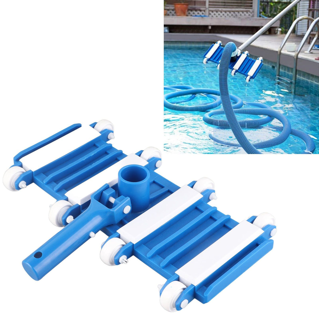 Swimming Pool Vacuum Head with Wheels Removable Adjustable Handle Cleaning Tools