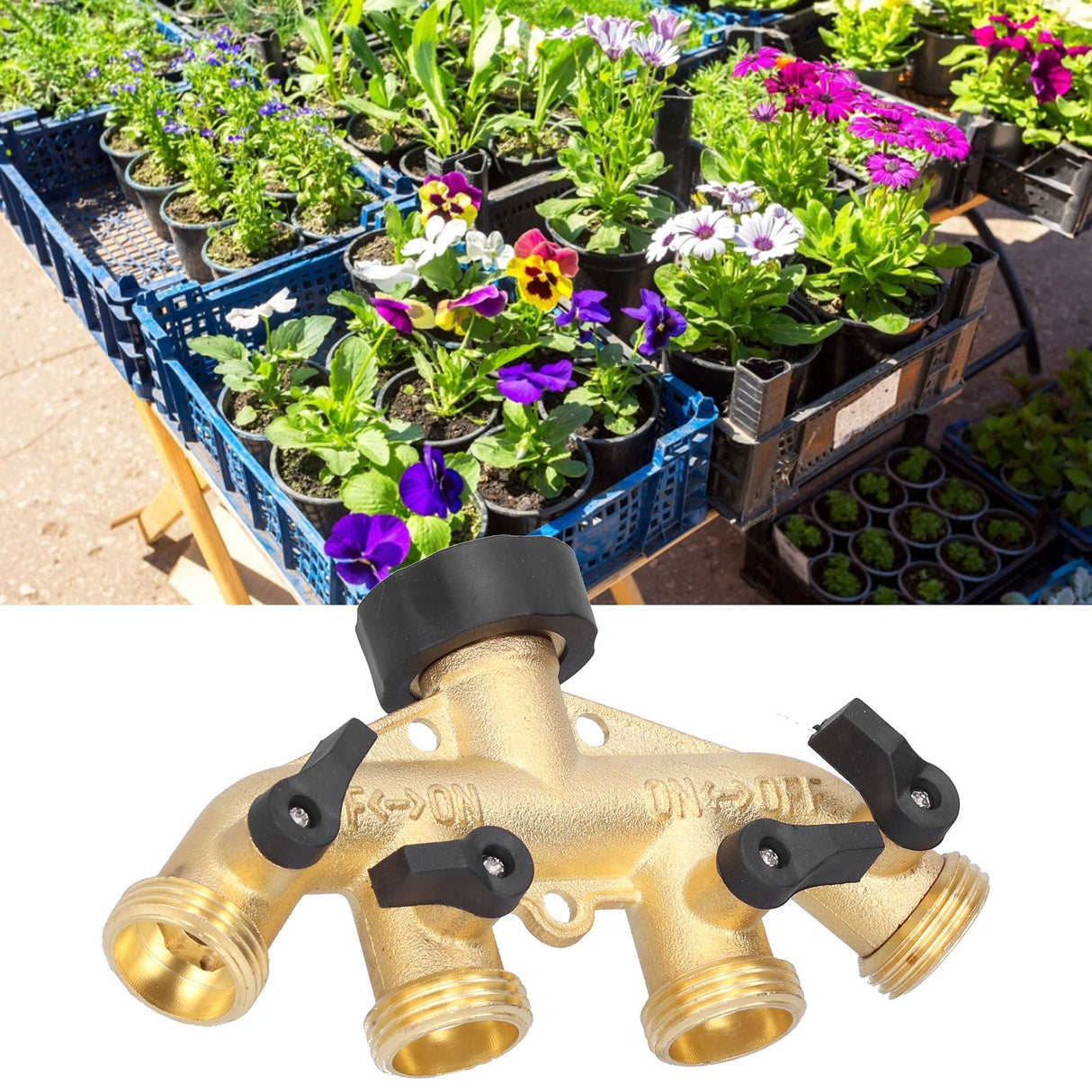 G3/4 4‑Way Water Hose Splitter Garden Hose Adapter Watering Connector Distributor for Faucet