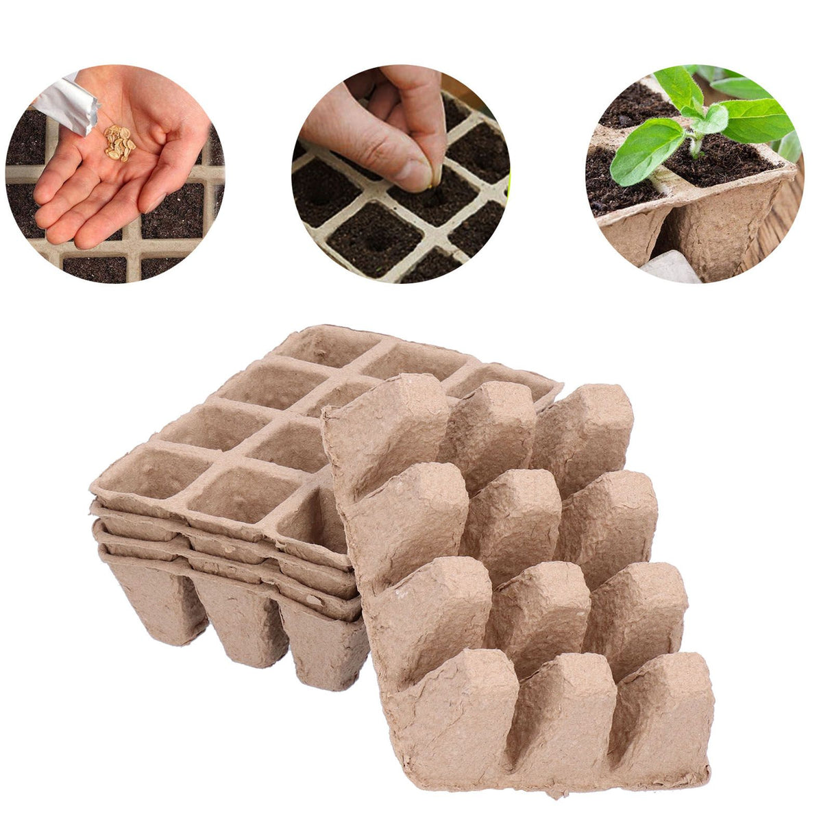 10Pcs 12‑Grid Paper Peat Pot Degradable Nursery Seedling Cup Gardening Accessory