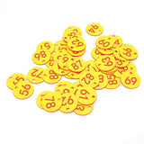50Pcs Beehive Tag ABS Round Numbered Sign Labels with Hole Livestock Accessory Red Yellow - Top-Down View