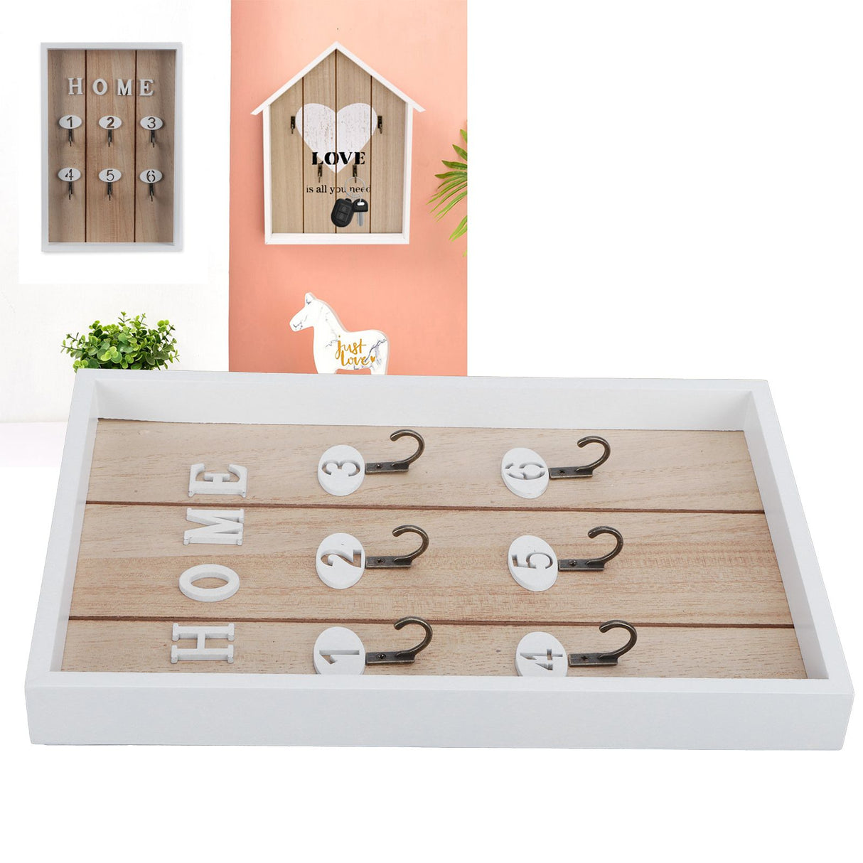 WallMounted Key Rack Wooden Key Organizer Hanger Decorative Key Hanging Holder Decor(D )