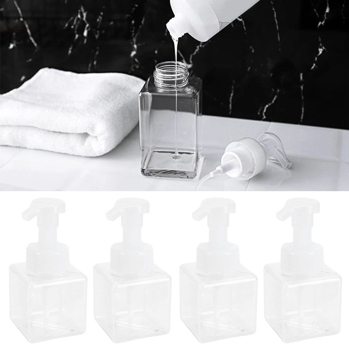 4PCS 250ml Clear Plastic Pump Bottles Foaming Soap Dispenser Refillable Foam Bottle Travel Use