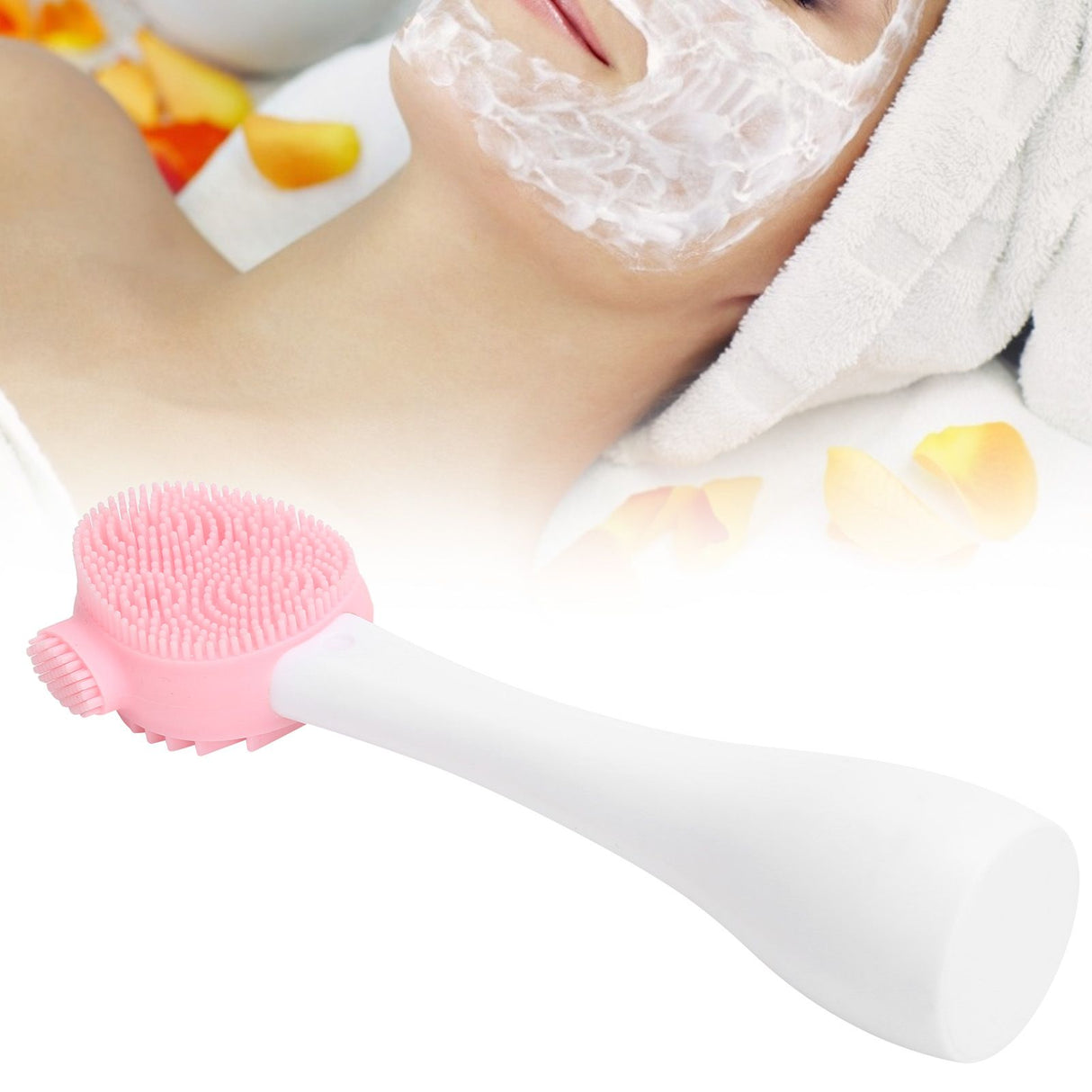 Handheld Silicone Face Cleaning Brush Mask DIY Mixing Stick Makeup Cleansing BrushPink and White Single Head