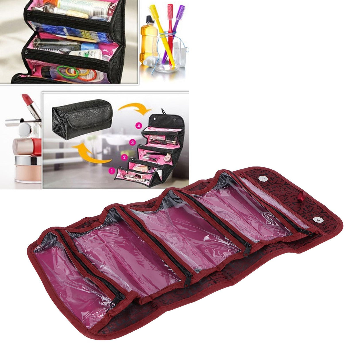 Fashion Travel Cosmetic Bag Multifunctional Makeup Storage Organizer for Storing CosmeticsRed