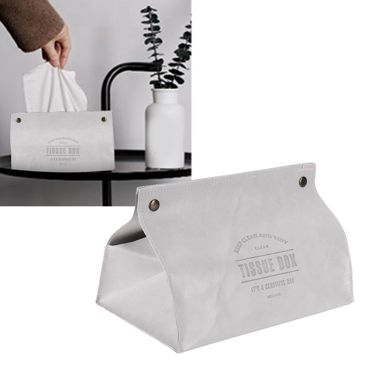 PU Leather Originality Tissue Box Desktop Tissue Organizer for Bedroom Living RoomGray