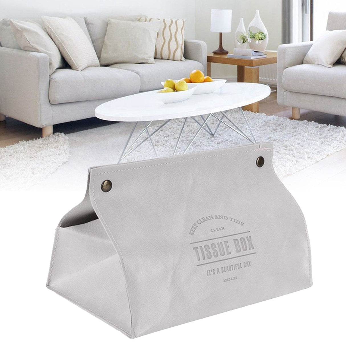 PU Leather Originality Tissue Box Desktop Tissue Organizer for Bedroom Living RoomGray