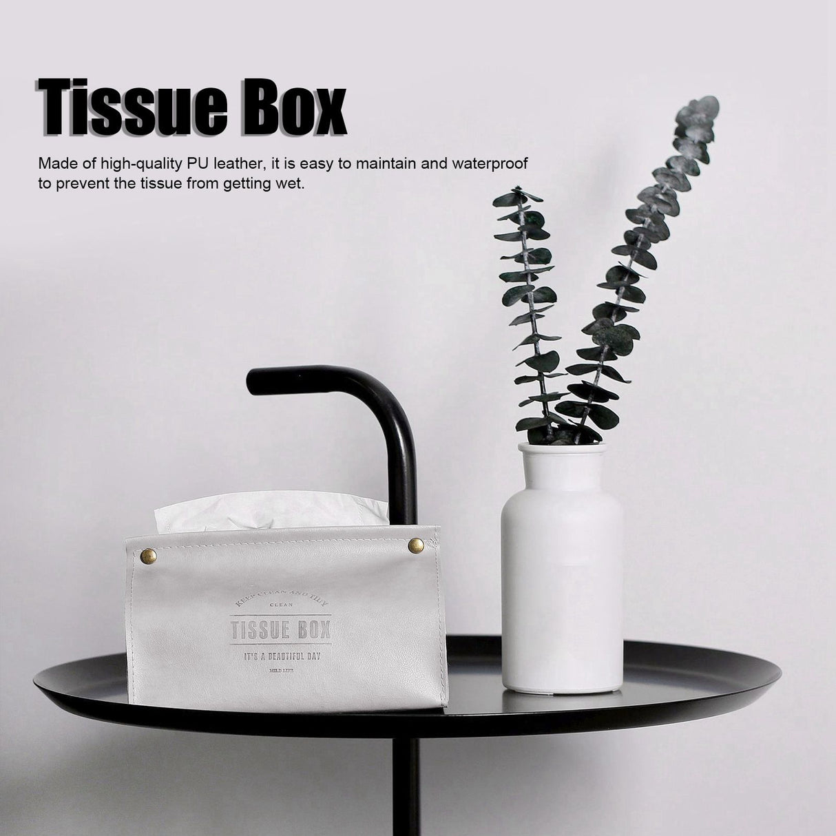 PU Leather Originality Tissue Box Desktop Tissue Organizer for Bedroom Living RoomGray