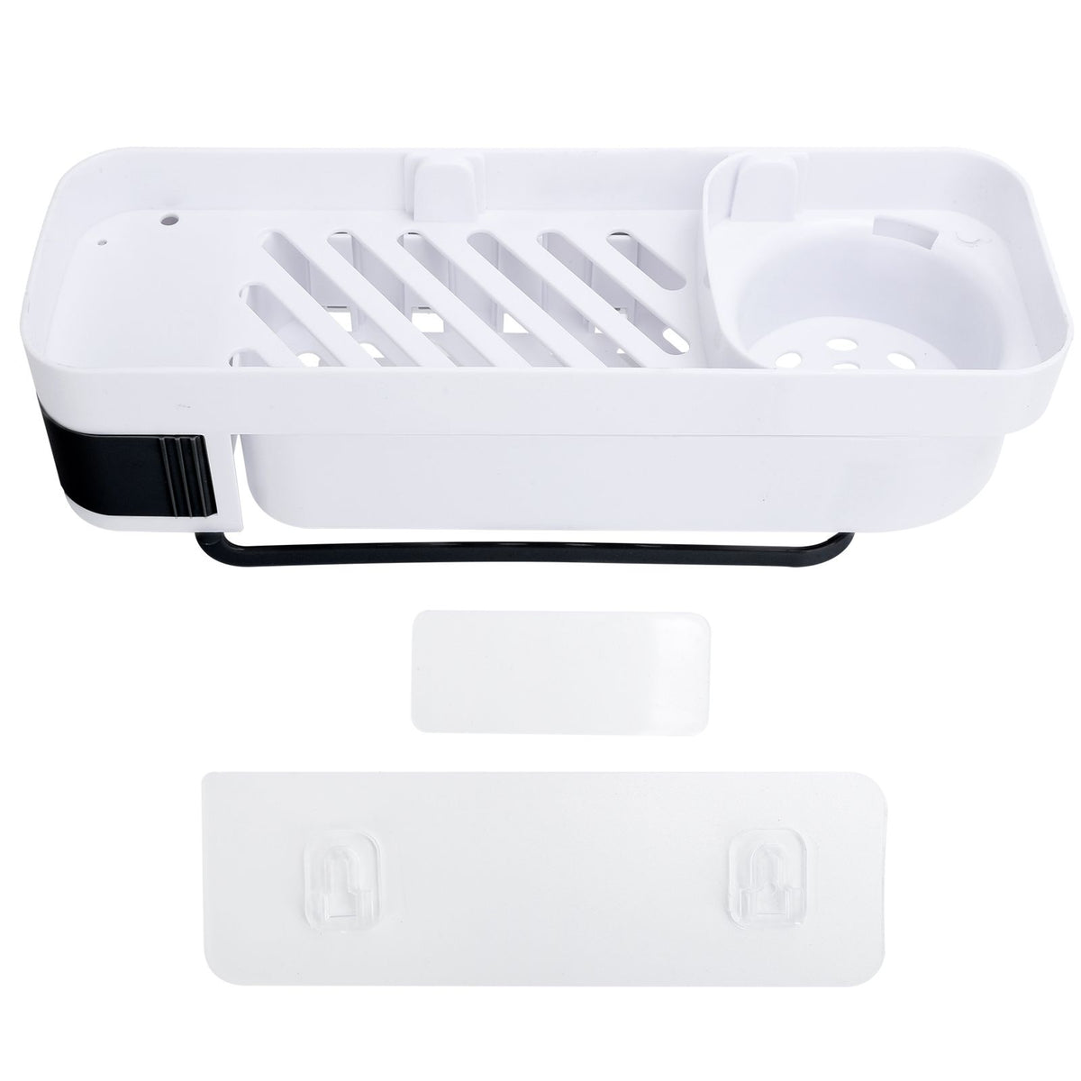 No Drilling Corner Shower Shelf Wall Mounted Bathroom Storage Rack with Towel Hook(White Black )