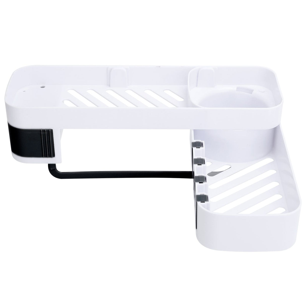 No Drilling Corner Shower Shelf Wall Mounted Bathroom Storage Rack with Towel Hook(White Black )