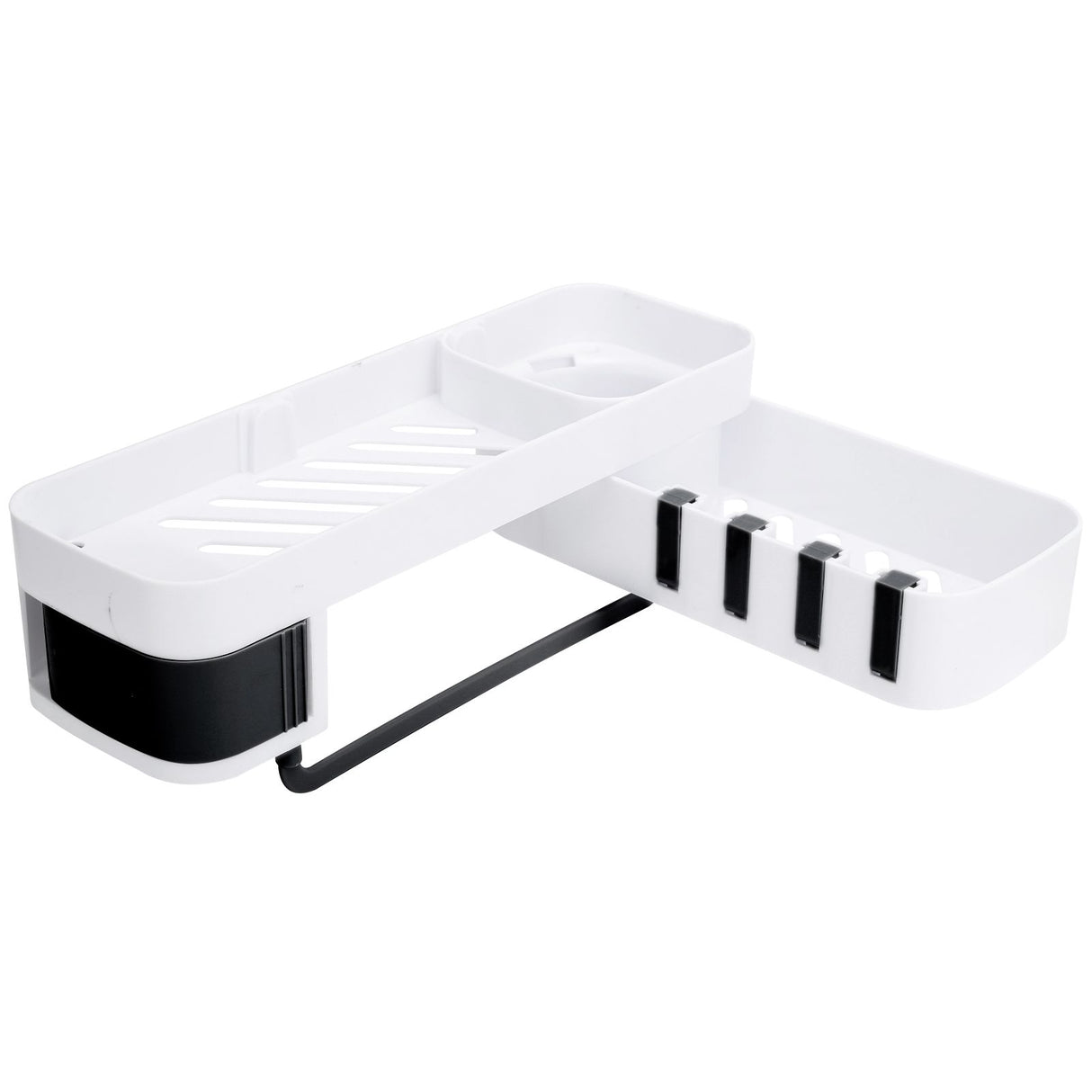 No Drilling Corner Shower Shelf Wall Mounted Bathroom Storage Rack with Towel Hook(White Black )
