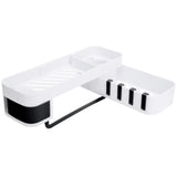 No Drilling Corner Shower Shelf Wall Mounted Bathroom Storage Rack with Towel Hook(White Black ) - 45-Degree Angle