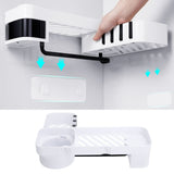 No Drilling Corner Shower Shelf Wall Mounted Bathroom Storage Rack with Towel Hook(White Black ) - Extra Image