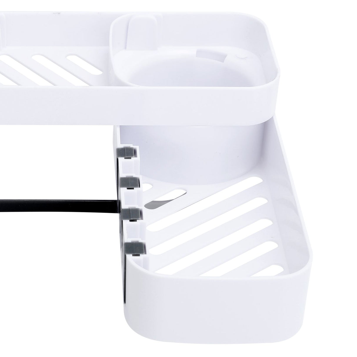 No Drilling Corner Shower Shelf Wall Mounted Bathroom Storage Rack with Towel Hook(White Black )