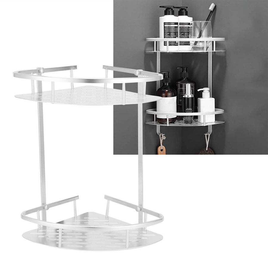 2 Layer Corner Shower Shelf Wall Mounted Aluminum Rack for Bathroom Kitchen Dormitory