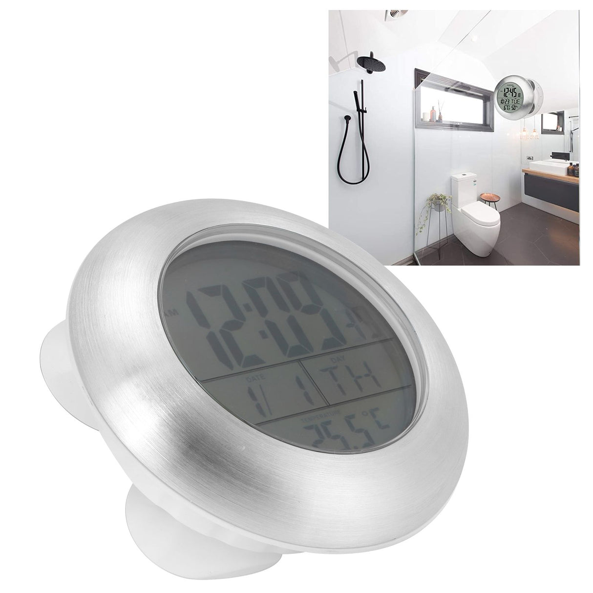 Shower Wall Clock Portable Waterproof Digital Clock with Temperature Calendar Display