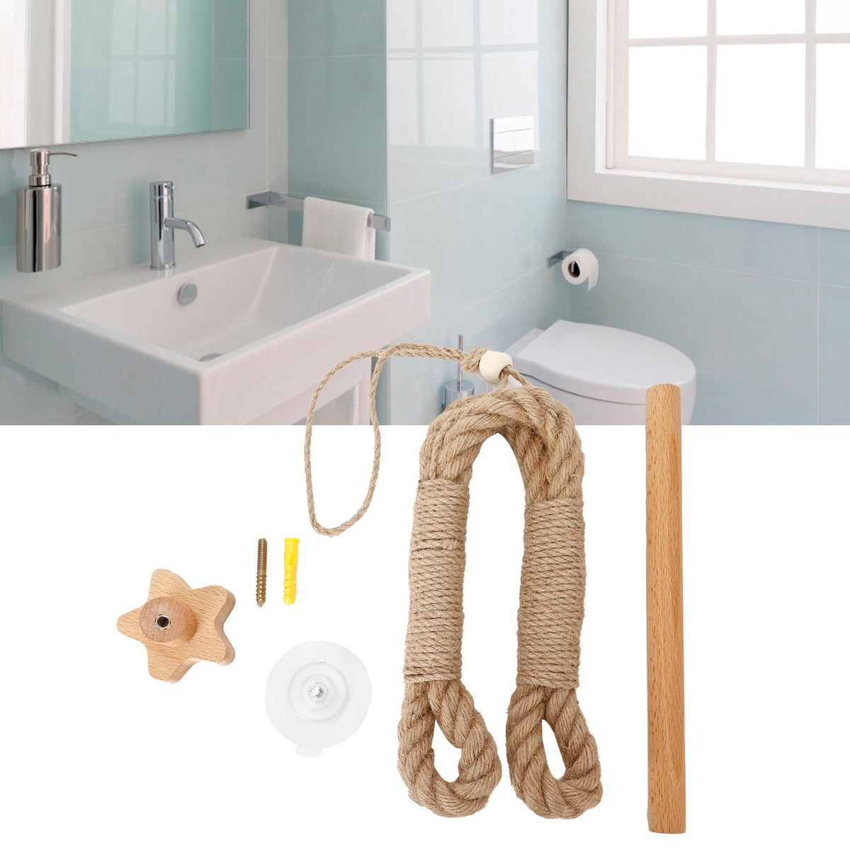 Toilet Roll Holder Wall Mounted Innovative Hemp Rope Towel Paper Rack Bathroom Organizer