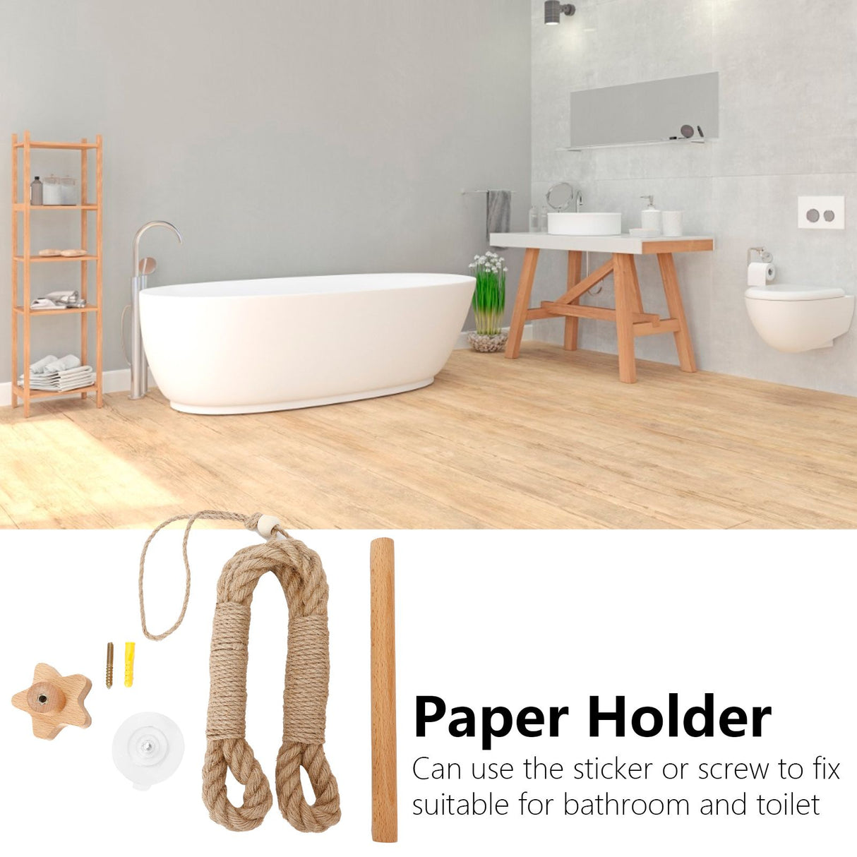 Toilet Roll Holder Wall Mounted Innovative Hemp Rope Towel Paper Rack Bathroom Organizer