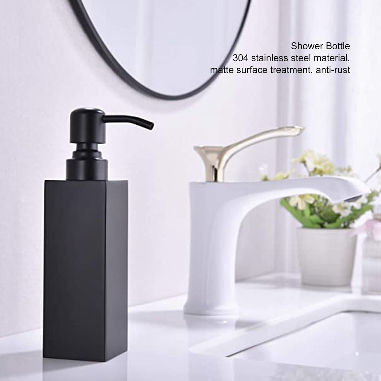 200ml Square Shower Bottle 304 Stainless Steel Shampoo Hand Soap Dispenser Black