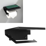 Toilet Paper Rack Wall Mounted Paper Towel Stand with Phone Holder Bathroom Supplies Black