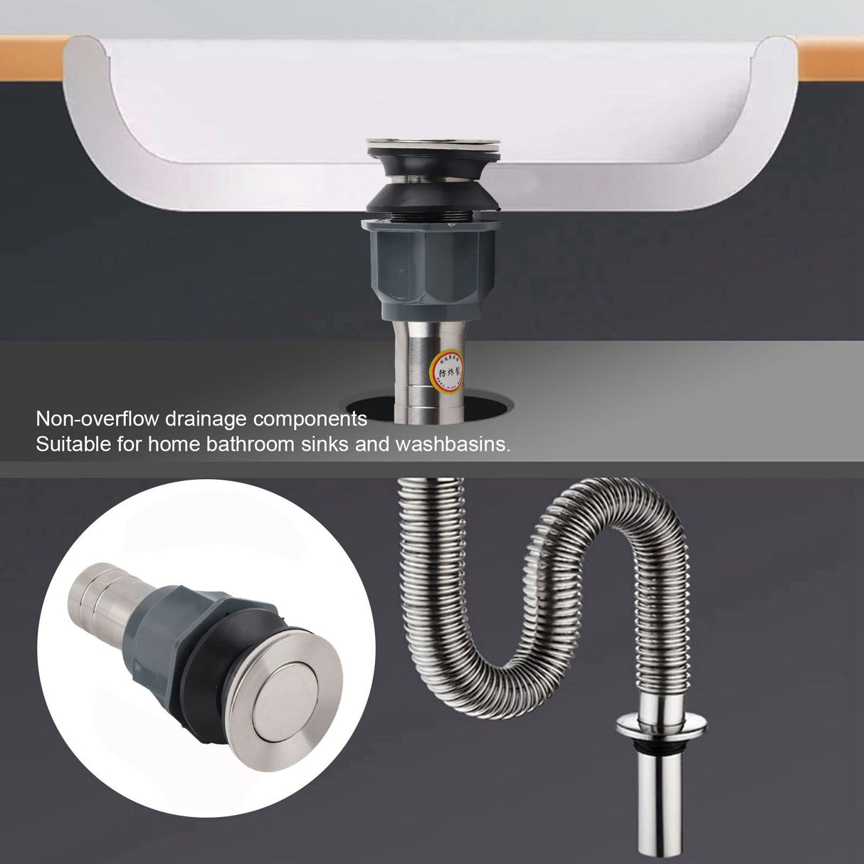 No Glue Stainless Steel Basin Drain Sink Drain Stopper NonOverflow Bathroom Hardware