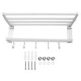 40cm Shower Shelf Foldable Aluminum Bathroom Towel Coat Rack with 5 Hooks Silver