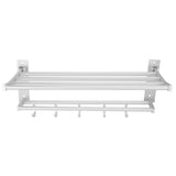 40cm Shower Shelf Foldable Aluminum Bathroom Towel Coat Rack with 5 Hooks Silver