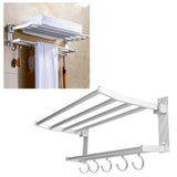 40cm Shower Shelf Foldable Aluminum Bathroom Towel Coat Rack with 5 Hooks Silver