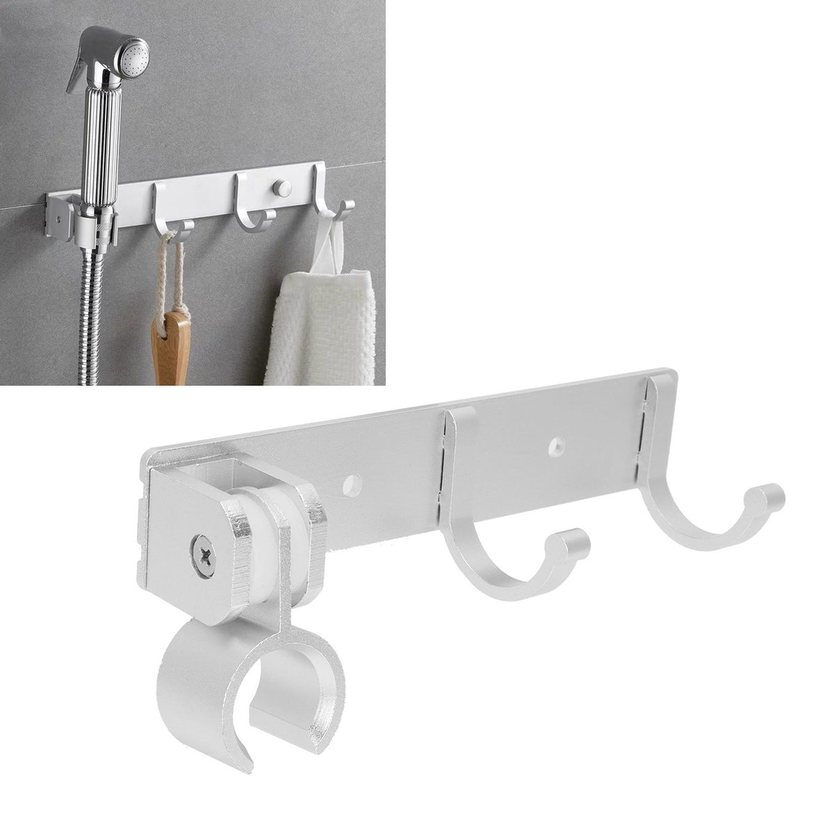 Adjustable Shower Head Holder with Hook Wall Mounted Bath Accessories Storage Organizer