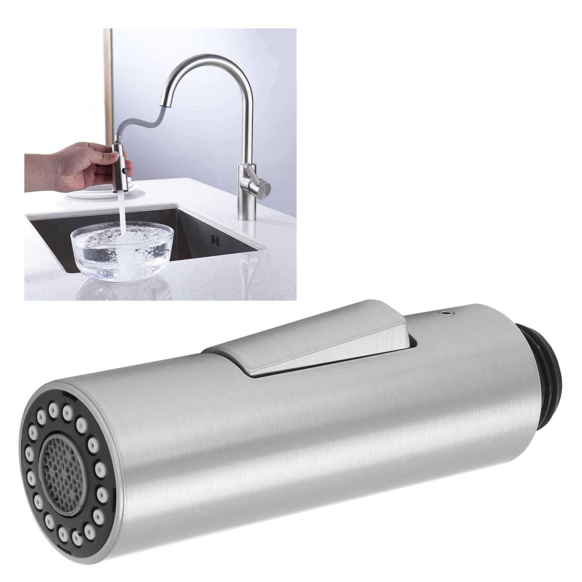 G1/2 Kitchen Tap Pull Out Spray Shower Head Replacement Plastic Nickel Brushed Faucet Accessory