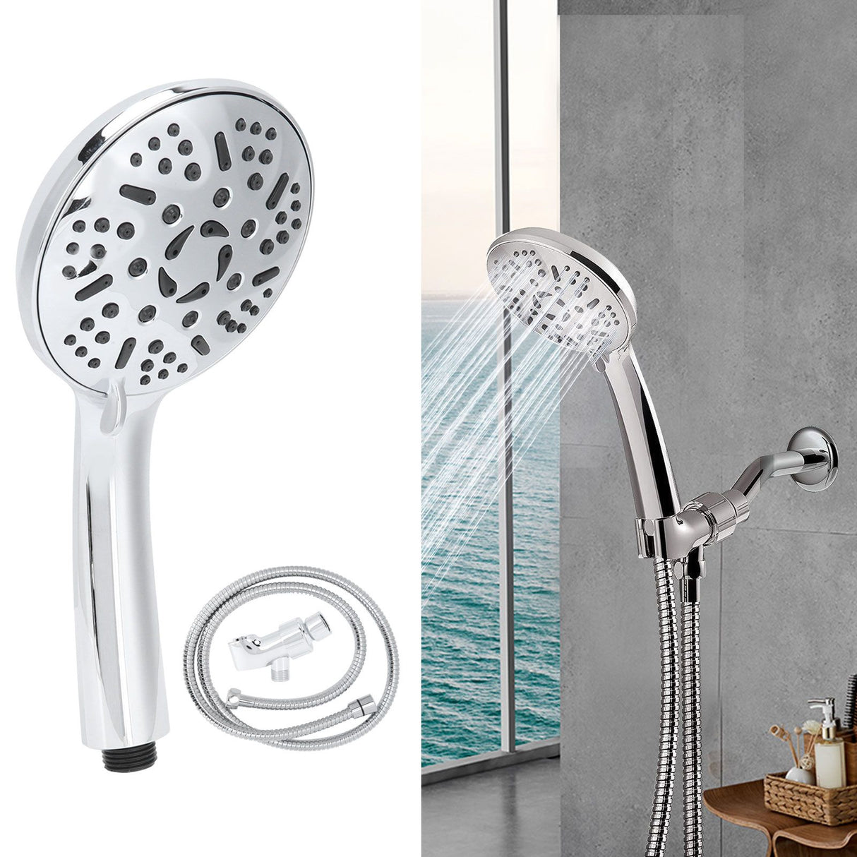 G1/2 Shower Head Pressurized Handheld Shower Sprayer with 9 Spray Modes for Bathroom UseShower Head Set