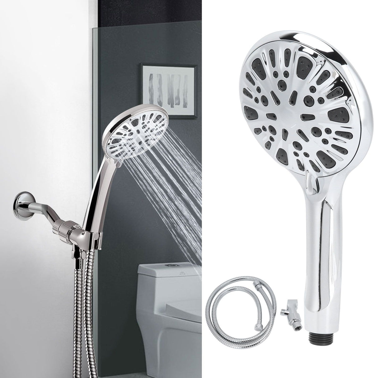 G1/2 Shower Head 9 Spray Setting High Pressure Handheld Shower Sprayer Bathroom AccessoryShower Set