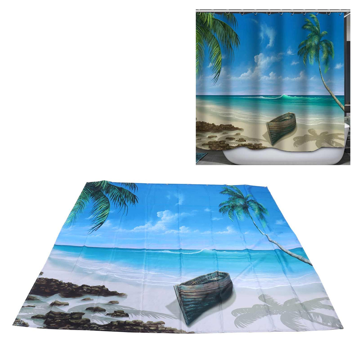 Shower Curtain Set with Hanging Rings No‑Punching Bath Curtain Bathroom Accessory180x180cm