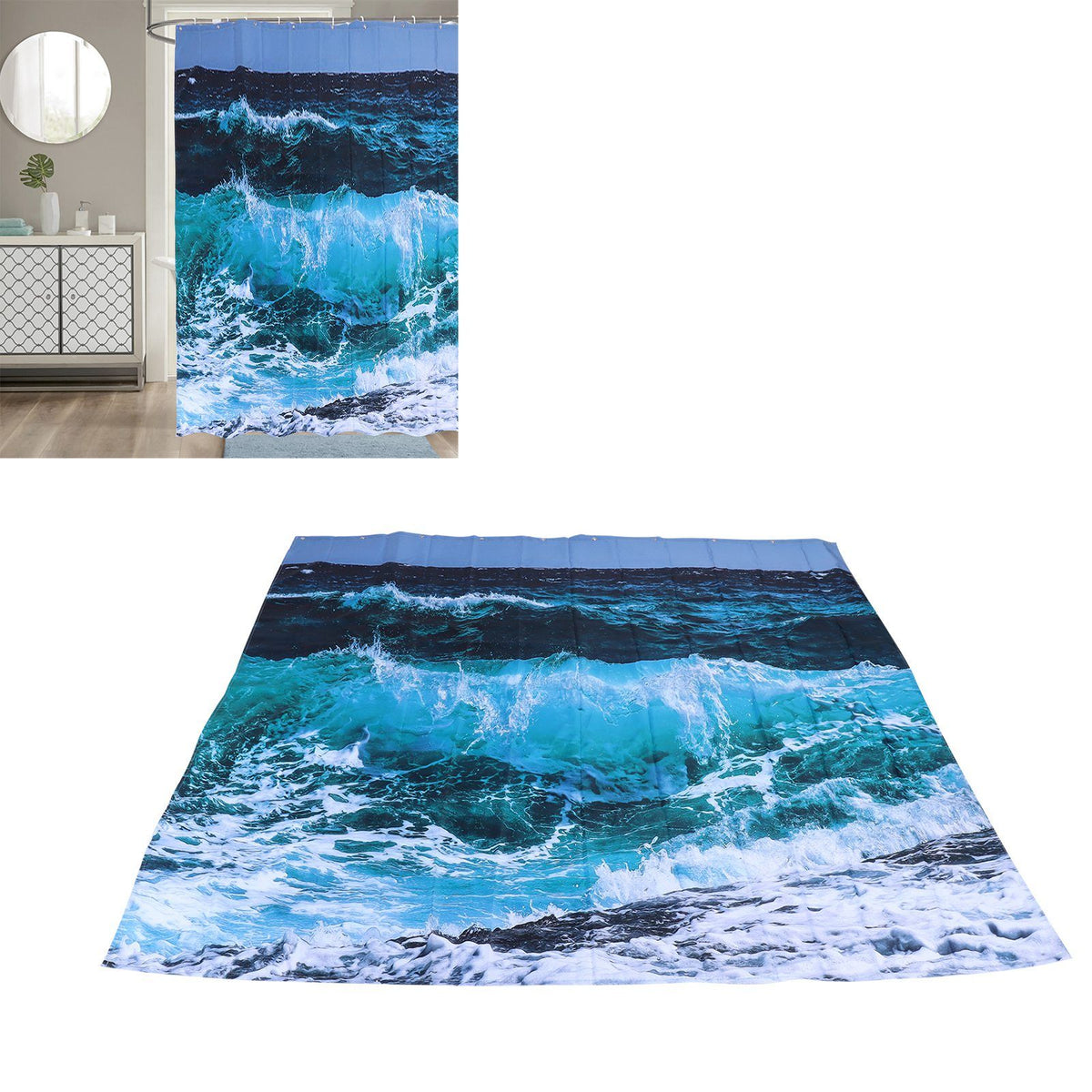 Shower Curtain with 12 Hooks Waterproof Shower Curtain Set for Bathroom Supplies180x180 cm